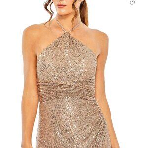 Mac Duggal  Sequin Halter Gown, Size 6, Copper